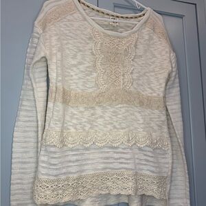One September by Anthropologie Chic Cream Lace knit Sweater boho bohemian chic‎
